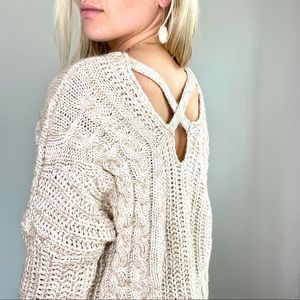 Cream & Tan Chunky Knit Open Back Sweater S/M